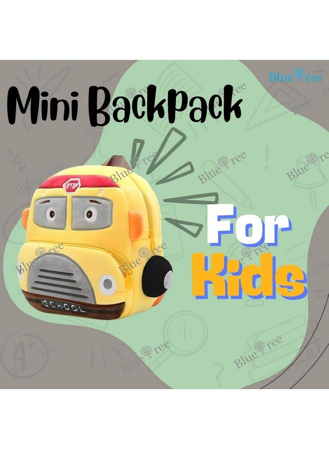 blue tree School Bag for Cute Kids for (1-6 Years), Nursery Soft Plush Yellow School Bus Bag for Toddlers, Mini Cartoon Backpack for Boys and Girls - Image 2