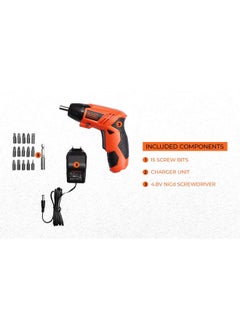 BLACK+DECKER BLACK+DECKER KC4815 4.8V 200 RPM Cordless Screwdriver Set Ni-Cd (Nickel-Cadmium) with LED Worklight, 15-pieces Screw Bits Set & Adjustable Torque for Home & DIY Use, 1 Year Warranty, ORANGE & BLACK  - Image 4