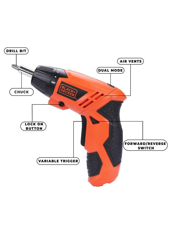 BLACK+DECKER BLACK+DECKER KC4815 4.8V 200 RPM Cordless Screwdriver Set Ni-Cd (Nickel-Cadmium) with LED Worklight, 15-pieces Screw Bits Set & Adjustable Torque for Home & DIY Use, 1 Year Warranty, ORANGE & BLACK  - Image 3