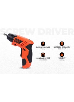 BLACK+DECKER BLACK+DECKER KC4815 4.8V 200 RPM Cordless Screwdriver Set Ni-Cd (Nickel-Cadmium) with LED Worklight, 15-pieces Screw Bits Set & Adjustable Torque for Home & DIY Use, 1 Year Warranty, ORANGE & BLACK  - Image 2