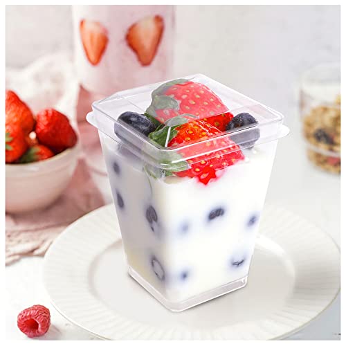 EASERCY 100 Pack 5 oz Plastic Dessert Cups with Lids, Yogurt Parfait/Appetizer Cup with Lids for Party, Mini Dessert Cups with Spoons Dessert Shooter Cups for Pudding, Fruit and Ice Cream - Image 4