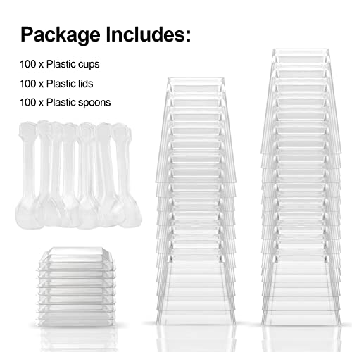EASERCY 100 Pack 5 oz Plastic Dessert Cups with Lids, Yogurt Parfait/Appetizer Cup with Lids for Party, Mini Dessert Cups with Spoons Dessert Shooter Cups for Pudding, Fruit and Ice Cream - Image 3