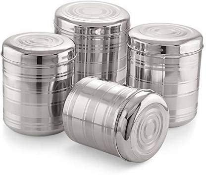 Liolis Stainless Steel Dibba Set Steel Grocery Container 2 L 3 L 4 L 5 L Pack of 4 Silver - Image 1