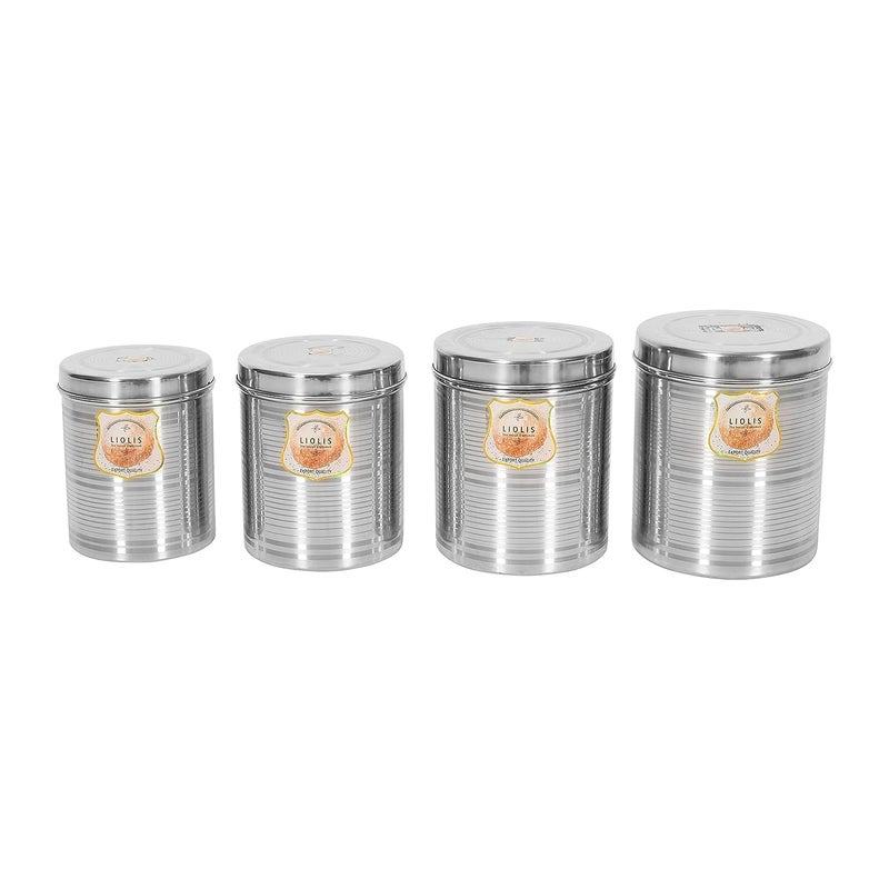 Liolis Stainless Steel Dibba Set Steel Grocery Container 2 L 3 L 4 L 5 L Pack of 4 Silver - Image 3