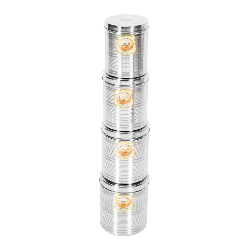 Liolis Stainless Steel Dibba Set Steel Grocery Container 2 L 3 L 4 L 5 L Pack of 4 Silver - Image 4