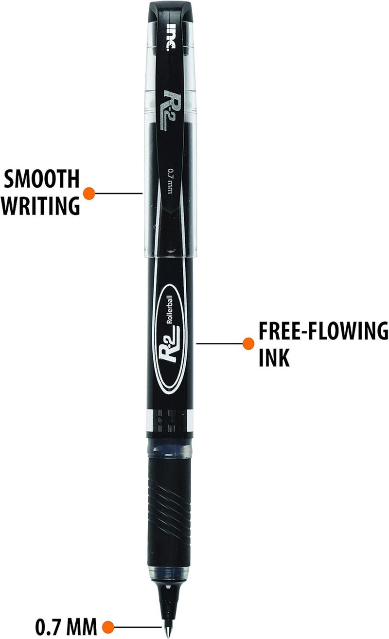 I-N-C . R2 Rollerball Pens - 0.7 mm Medium-Point Pen Set With Comfort Grip for School, Office, Writing, and Journaling, 12 Pack, Black Ink - Image 2