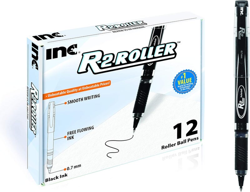 I-N-C . R2 Rollerball Pens - 0.7 mm Medium-Point Pen Set With Comfort Grip for School, Office, Writing, and Journaling, 12 Pack, Black Ink - Image 1