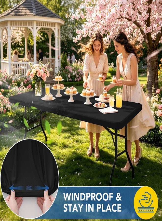 Enjoyidea مفرش طاولة Enjoyidea مُلائم للطاولات المستطيلة بطول 8 أقدام - عبوة من قطعتين، أسود، مطاطي، غطاء طاولة خارجي للنزهات - مفارش طاولة قابلة للطي من الإسباندكس، 8 أقدام، للتخييم، غرفة الطعام، الفناء، المطبخ، حفلات الولائم - Image 3