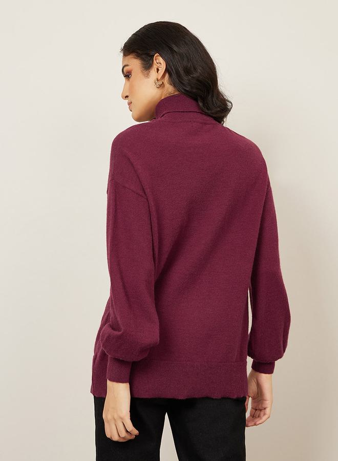 Styli Oversized Solid Turtle Neck Longline Sweater  - Image 4