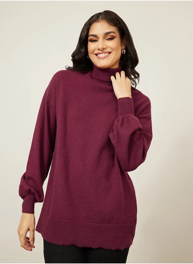 ستايلي Oversized Solid Turtle Neck Longline Sweater