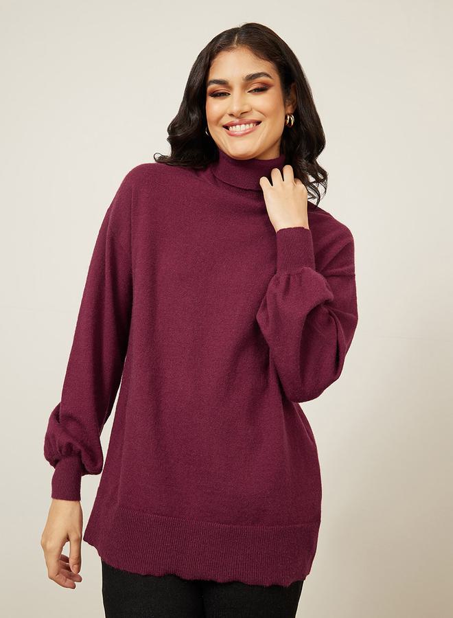 Styli Oversized Solid Turtle Neck Longline Sweater  - Image 2