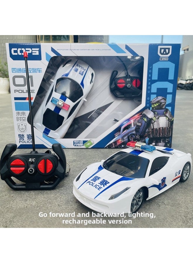 Children's Remote Control Car Charging With Police Car Car Wireless Light Four-way Toy Racing Gift Box Simulation Model Gift-Color:Four-way Remote Control Car Blue - Image 2