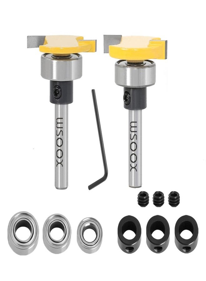 WSOOX Top Bearing Slot Cutting Router Bits Set Biscuit Bit and 1/4 Cutting Height Undercut Bit with 3 Different Size Bearings for Decking Board Installing,Slotting, Biscuiting,Surfacing,Rabbetting. - Image 1