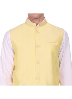 SKAVIJ Men's Dupion Silk Nehru Jacket Waistcoat for Prom Dinner Party Weddding (Medium, Beige)  - Image 4