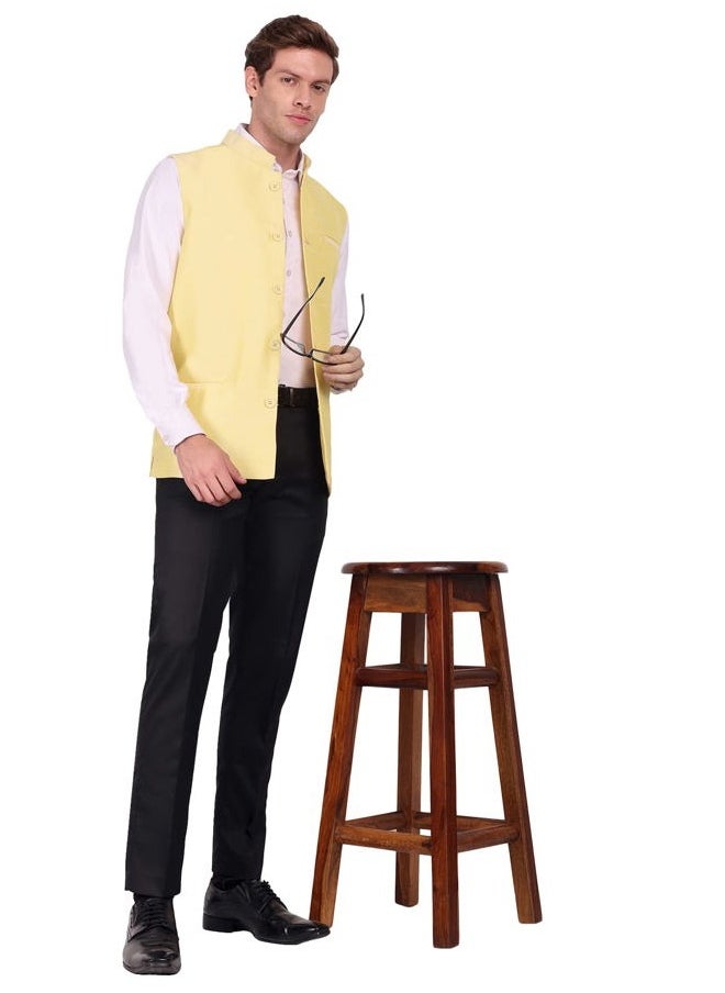 SKAVIJ Men's Dupion Silk Nehru Jacket Waistcoat for Prom Dinner Party Weddding (Medium, Beige)  - Image 5