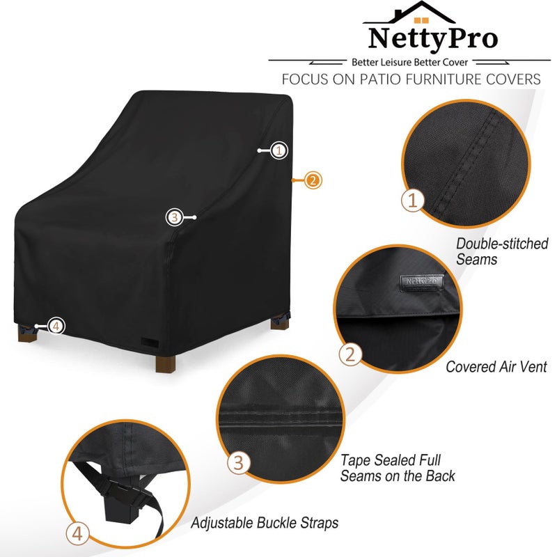 NettyPro Patio Chair Covers Waterproof Outdoor Furniture Swivel Recliner Rocking Lounge Deep Seat Cover, Fits up to 26"W x 28"D x 28"H, 2 Pack, Black - Image 5