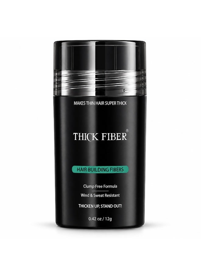 ثيك فايبر ألياف الشعر THICK FIBER للنساء والرجال الذين يعانون من ترقق الشعر (لون بني داكن) - عبوة 12 جم؛ مستحضر لإخفاء آثار تساقط الشعر، يغطي بقع الصلع وخط الشعر والمناطق الخفيفة، ويمنح الشعر مظهراً طبيعياً وأكثر كثافة. - Image 1