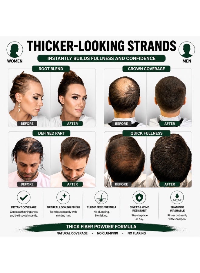 ثيك فايبر ألياف الشعر THICK FIBER للنساء والرجال الذين يعانون من ترقق الشعر (لون بني داكن) - عبوة 12 جم؛ مستحضر لإخفاء آثار تساقط الشعر، يغطي بقع الصلع وخط الشعر والمناطق الخفيفة، ويمنح الشعر مظهراً طبيعياً وأكثر كثافة. - Image 4