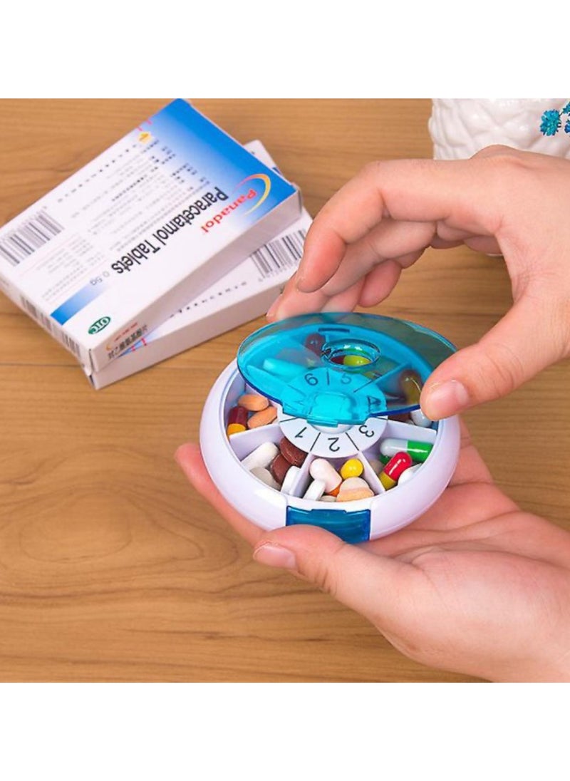 Round Weekly 7-Day Pill Organizer – Push Button Rotating Pill Case for Daily Medicine, Capsules, Fish Oil & Vitamins | Travel-Friendly & Easy to Carry