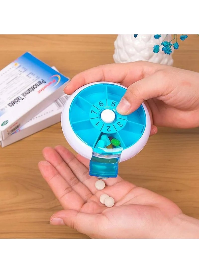 Round Weekly 7-Day Pill Organizer – Push Button Rotating Pill Case for Daily Medicine, Capsules, Fish Oil & Vitamins | Travel-Friendly & Easy to Carry