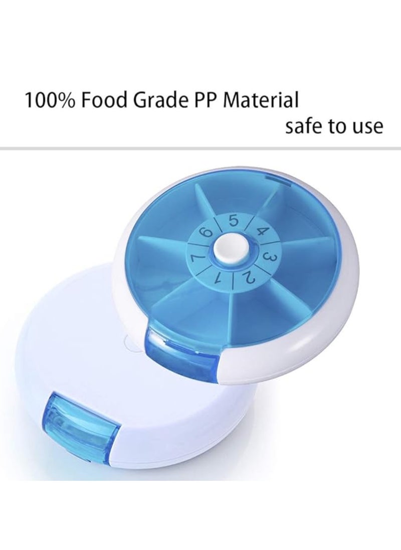 Round Weekly 7-Day Pill Organizer – Push Button Rotating Pill Case for Daily Medicine, Capsules, Fish Oil & Vitamins | Travel-Friendly & Easy to Carry