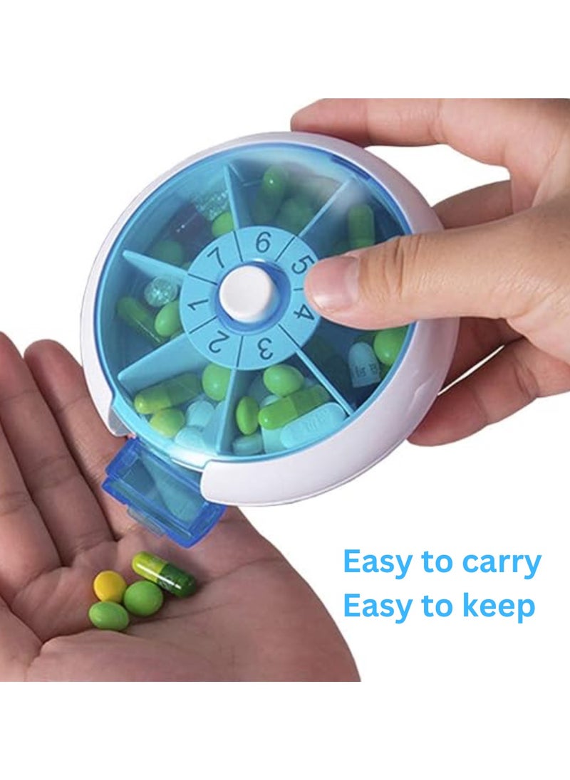 Round Weekly 7-Day Pill Organizer – Push Button Rotating Pill Case for Daily Medicine, Capsules, Fish Oil & Vitamins | Travel-Friendly & Easy to Carry