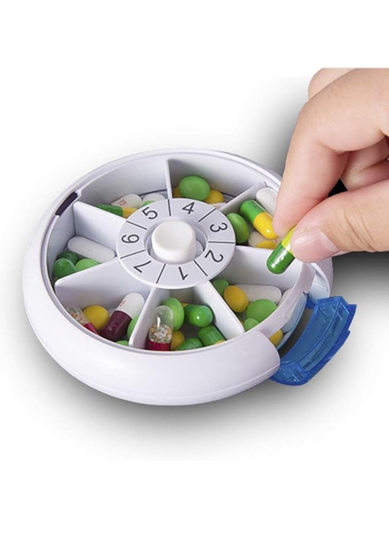 Round Weekly 7-Day Pill Organizer – Push Button Rotating Pill Case for Daily Medicine, Capsules, Fish Oil & Vitamins | Travel-Friendly & Easy to Carry