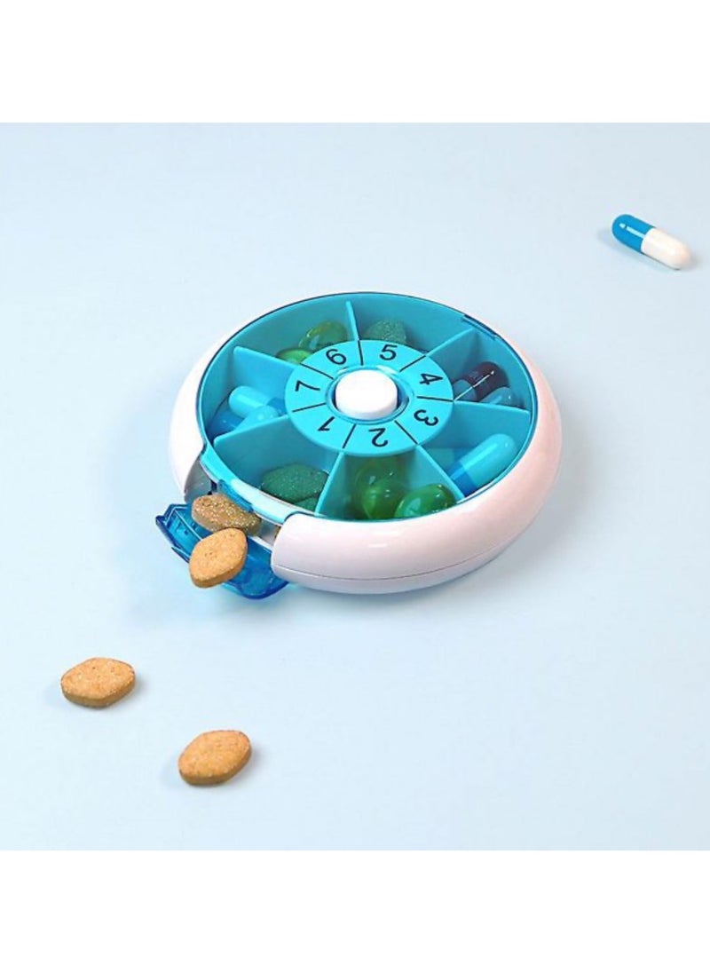 Round Weekly 7-Day Pill Organizer – Push Button Rotating Pill Case for Daily Medicine, Capsules, Fish Oil & Vitamins | Travel-Friendly & Easy to Carry