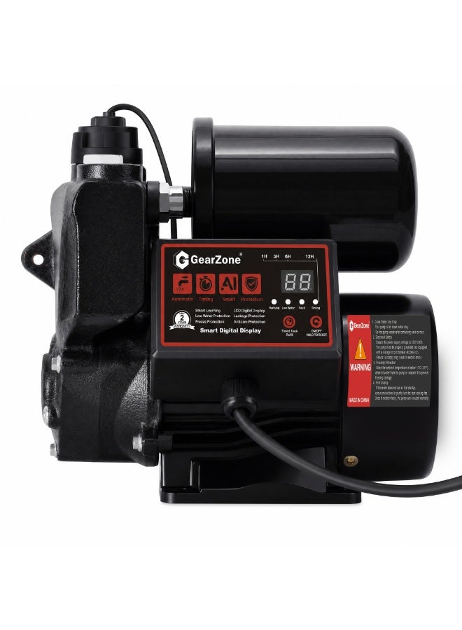 GearZone Intelligent Water Pressure Booster Pump 1000W Self-Priming Cold Hot Water Pump 36m Head Timing Control 4 Turbo Boost Household Water Boost Pump Full Copper Motor Multi Safety Protection for Home Tap Water Supply - Image 1