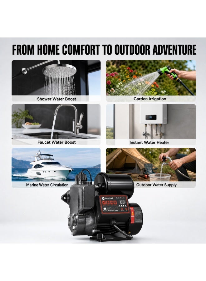 GearZone Intelligent Water Pressure Booster Pump 1000W Self-Priming Cold Hot Water Pump 36m Head Timing Control 4 Turbo Boost Household Water Boost Pump Full Copper Motor Multi Safety Protection for Home Tap Water Supply - Image 2