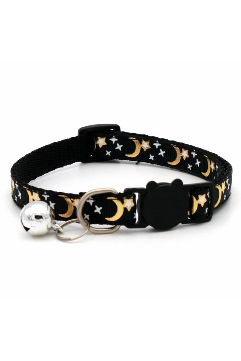 erorex Black Cat Dog Collar Gold Color Stars and Moon Pet Collar with Bell and PP Material Separate Reflect