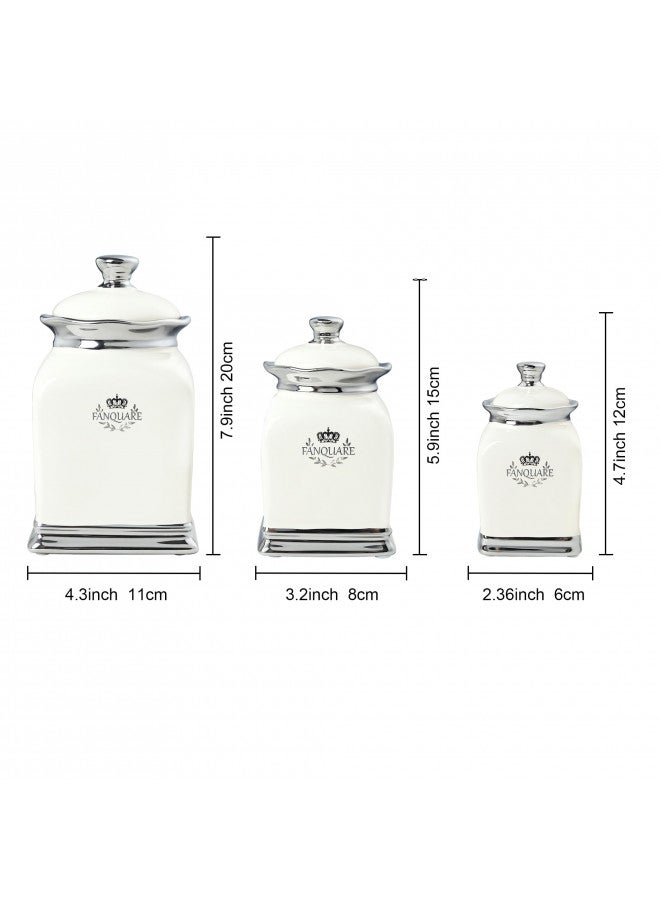 fanquare fanquare White Canisters Set of 3, Farmhouse Porcelain Cookie Jars for Countertop, Large Ceramic Sugar Container with Lid, Spice Jar with Label - Image 2