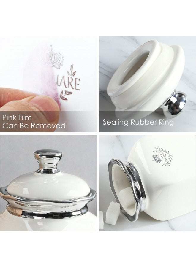 fanquare fanquare White Canisters Set of 3, Farmhouse Porcelain Cookie Jars for Countertop, Large Ceramic Sugar Container with Lid, Spice Jar with Label - Image 4