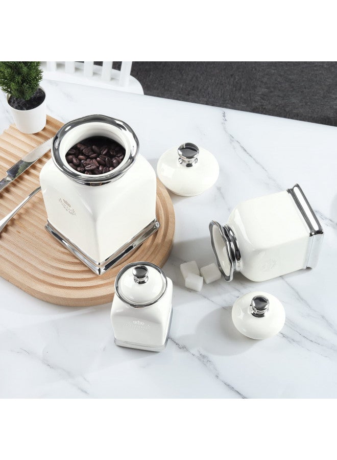 fanquare fanquare White Canisters Set of 3, Farmhouse Porcelain Cookie Jars for Countertop, Large Ceramic Sugar Container with Lid, Spice Jar with Label - Image 5