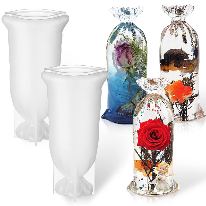 2 قطع قوالب راتنج حقيبة محظوظة قوالب سيليكون لصب الراتنج شكل حقيبة قالب سيليكون إبوكسي 3D قوالب صب المجوهرات كبيرة للحرف اليدوية صب الإبوكسي للمنزل طاولة DIY لصنع الحفاظ على الزهور