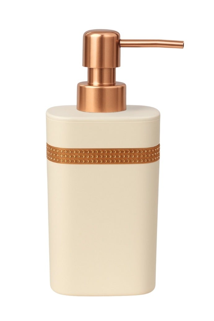 Soap Dispenser for Bathroom and Kitchen A touch of elegance with an astragalus design Soap dispenser with a glossy appearance adds a sophisticated touch to your bathroom 350 ml Beige/Gold - Image 1