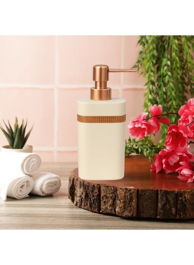 Soap Dispenser for Bathroom and Kitchen A touch of elegance with an astragalus design Soap dispenser with a glossy appearance adds a sophisticated touch to your bathroom 350 ml Beige/Gold - Image 3