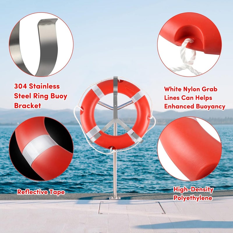 VEITHI Life Ring for Boating Safety - 23" and 28" Boat Safety Throw Rings with Reflective Strip and Grab Lines (2 Color) - Image 2