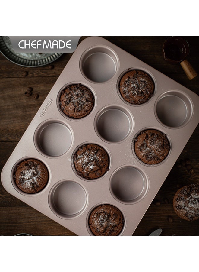 شيف ميد قالب 12 كوب مافن إنجليزي غير لاصق تصميم عملي لتوزيع حرارة متساوٍ وخبز مافن إنجليزي مثالي – متين وسهل التنظيف للاستخدام المنزلي والمطابخ الاحترافية - Image 2