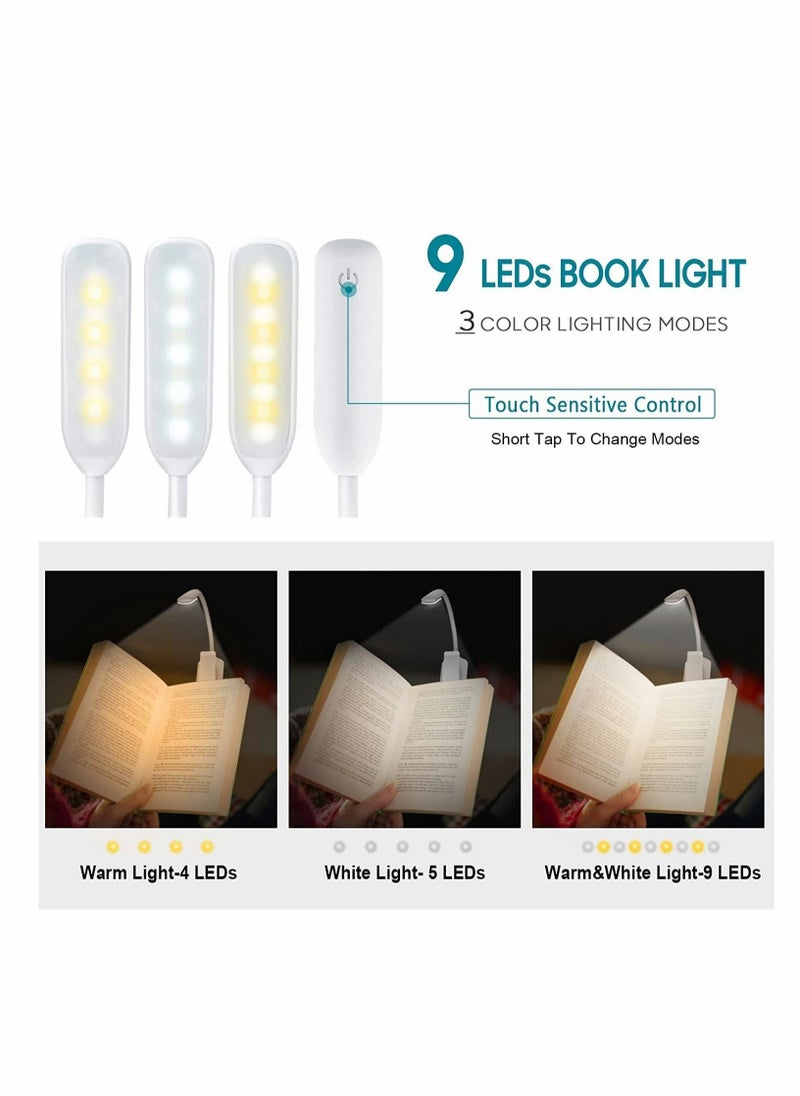Captaintech - Book Light for Reading in Bed, 9 LED Clip-on Reading Light USB Rechargeable with Touch Sensor, 3 Brightness Levels Eye Protection 360° Flexible Book Light for Night Reading Mini Folding Clip Lamp - Image 1