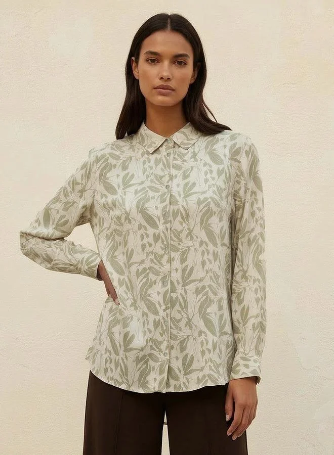 سبلاش فيڤ Viscose Shirt Leaf Print