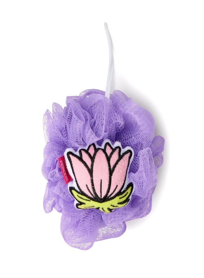 Jay Franco Kids Spa Set - 44" x 22.5" Towel Wrap, Loofah & Headband, Bath, Shower & Travel Set, Purple - Princess - Image 3