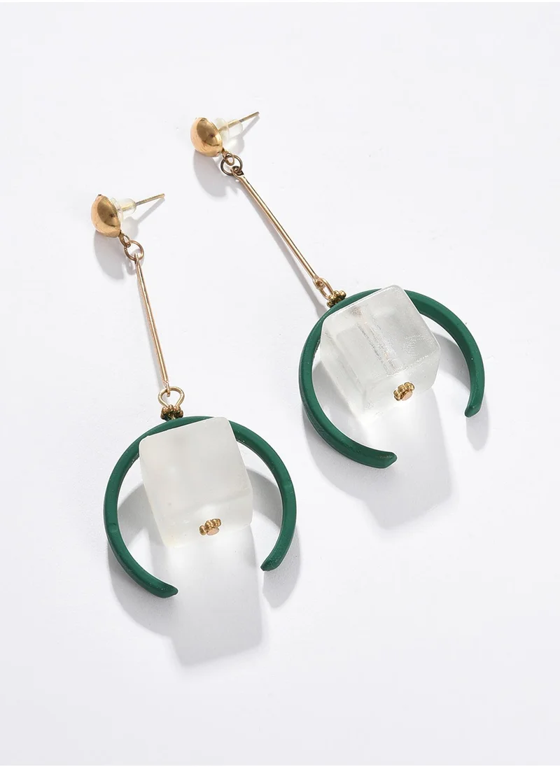 SOHI Green Contemporary Drop Earrings