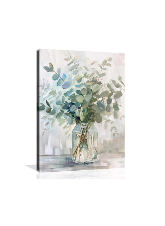 OWNANRTHM Botanical Prints Plant Wall Art Eucalyptus Flower Herb Rustic Jar Canvas Wall Art Vintage Botanical Wall Art Plant Poster Plant Pictures for Living Room Bathroom Wall Framed 12X16 inch - Image 1
