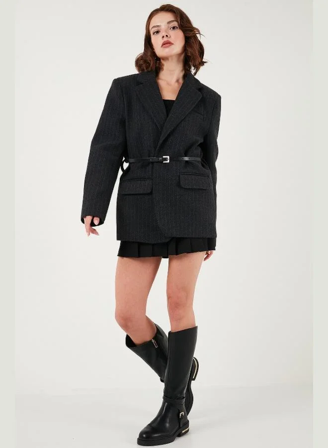 Lela Lela Striped Wool Blend Oversize Fit Double-Breasted Belted Jacket for Women JACKET 6839634