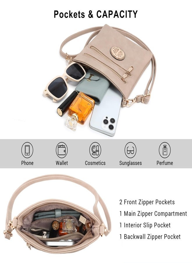 Dasein Women Small Crossbody Bag Lightweight Shoulder Purses Multi Zipper Pockets Phone Purse Handbag (beige) - Image 4