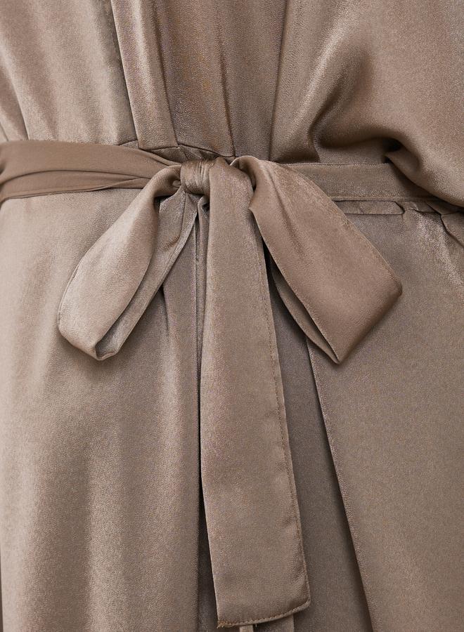 Styli Plus Size Matte Satin Maxi Dress with Tie-Belt - Image 4