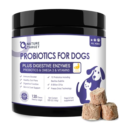 NATURE TARGET Probiotics for Dogs, Duck Flavored Dog Probiotics with Prebiotics and Digestive Enzymes for Dog Gut Health, Vitamins and Omega 3 for Skin & Coat & Immune Health - 120 Treats - Image 1
