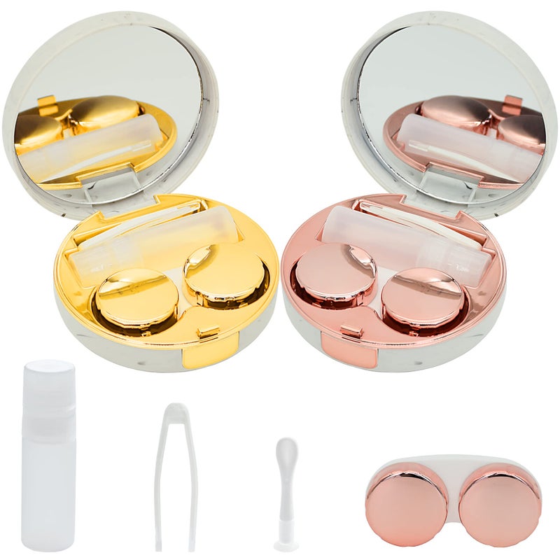 FEILIBAY FEILIBAY 2 Pack Marble Contact Lens Case AllinOne Travel Contact container Soak Storage KitRose Gold Gold 