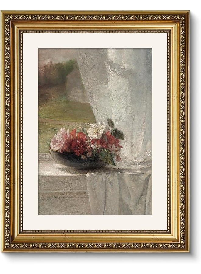 Home Trove Arpeotcy Vintage Gold Framed Wall Art, Nature Flower Scenery Retro Paintings, Canvas Prints Artwork With Antique Frame, Victorian Wall Pictures Decor For Living Room Gallery Room, 11X14 Inch  - Image 1
